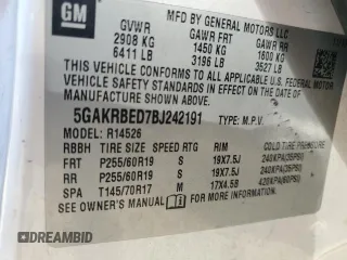 2011 Buick Enclave CXL-1 with VIN 5GAKRBED7BJ242191, listed as a Copart auction lot 47800485 with 0 mi miles and Salvage Title. Bid and sale history available at carsss.com. Image 13.