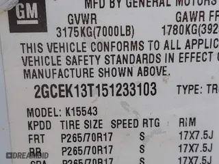 2005 Chevrolet Silverado 1500 LS with VIN 2GCEK13T151233103, listed as a IAAI auction lot 41656738 with 216,008 mi miles. Bid and sale history available at carsss.com. Image 9.