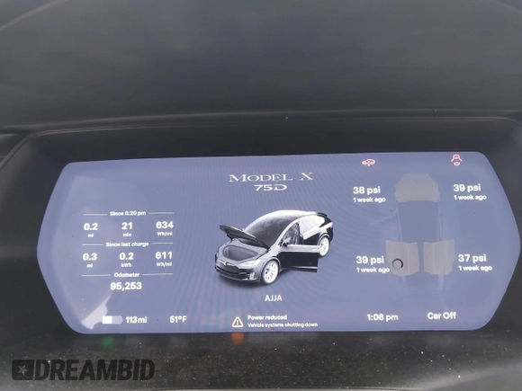2018 Tesla Model X 75D with VIN 5YJXCBE25JF117801, listed as a IAAI auction lot 41798116 with 95,253 mi miles. Bid and sale history available at carsss.com. Image 7.