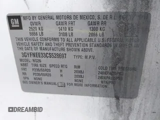 2012 Cadillac SRX Performance Collection with VIN 3GYFNEE33CS528697, listed as a IAAI auction lot 41374060 with 157,319 mi miles and . Bid and sale history available at DreamBid. Image 9.