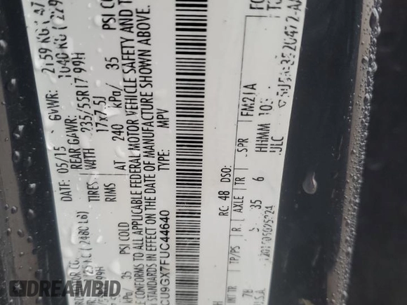 2015 Ford Escape SE with VIN 1FMCU9GX7FUC44640, listed as a Copart auction lot 77141033 with 148,967 mi miles and Salvage Title. Bid and sale history available at DreamBid. Image 13.