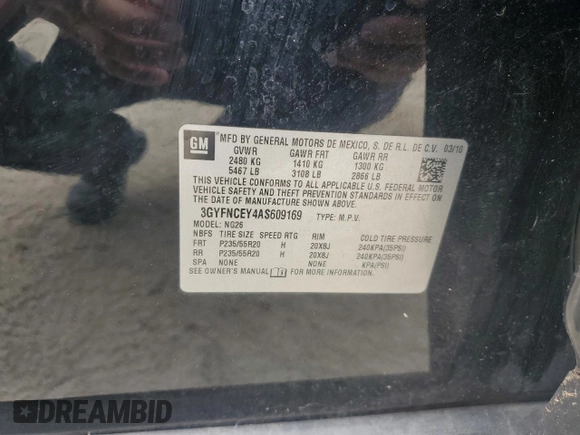 2010 Cadillac SRX Premium Collection with VIN 3GYFNCEY4AS609169, listed as a Copart auction lot 47637645 with 158,027 mi miles and Non repairable. Bid and sale history available at DreamBid. Image 14.