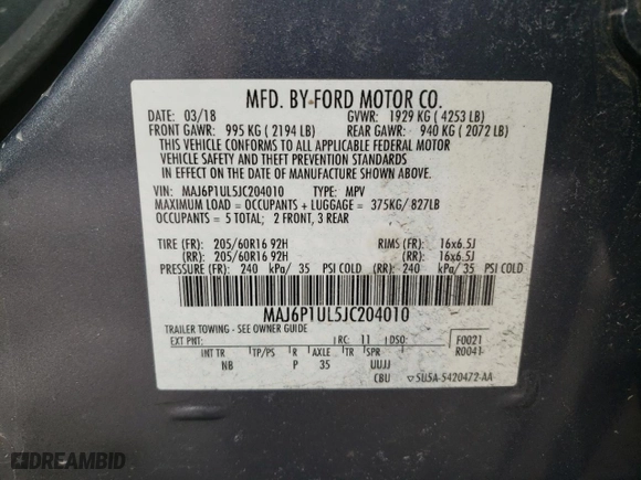 2018 Ford EcoSport SE with VIN MAJ6P1UL5JC204010, listed as a Copart auction lot 46588855 with NaN miles and Salvage Title. Bid and sale history available at carsss.com. Image 13.