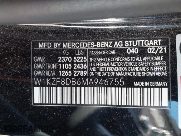 2021 Mercedes-Benz E-Class E 350 with VIN W1KZF8DB6MA946755, listed as a IAAI auction lot 41830692 with 33,841 mi miles. Bid and sale history available at carsss.com. Image 9.