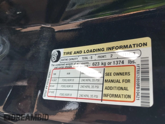 2009 Ford F-150 STX with VIN 1FTRX12859FB10421, listed as a IAAI auction lot 42396272 with 130,864 mi miles and . Bid and sale history available at DreamBid. Image 9.