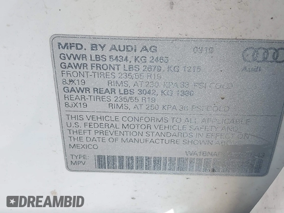 2019 Audi Q5 Premium Plus with VIN WA1BNAFY7K2079343, listed as a IAAI auction lot 42434039 with 89,451 mi miles and . Bid and sale history available at DreamBid. Image 9.