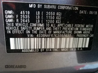 2019 Subaru Legacy Premium with VIN 4S3BNAF67K3007637, listed as a Copart auction lot 62439373 with 89,954 mi miles. Bid and sale history available at carsss.com. Image 12.