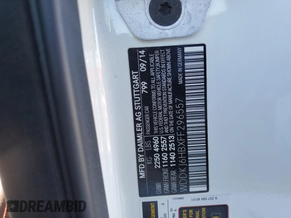 2015 Mercedes-Benz E 400 with VIN WDDKJ6HBXFF296557, listed as a Copart auction lot 88671295 with 96,275 mi miles and Salvage title. Bid and sale history available at DreamBid. Image 14.