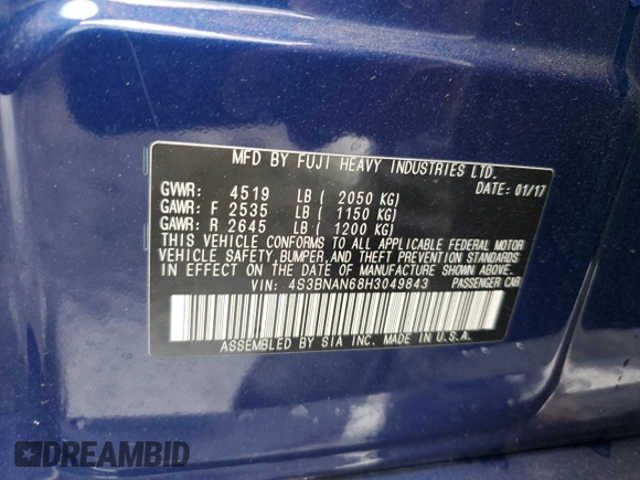 2017 Subaru Legacy Limited with VIN 4S3BNAN68H3049843, listed as a Copart auction lot 55109283 with 72,563 mi miles. Bid and sale history available at carsss.com. Image 12.