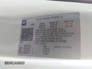 2022 Chevrolet Colorado 2WD LT z VIN 1GCHSCEA5N1274585, wystawiony jako IAAI lot #42621452 z przebiegiem 20 562 mil mil oraz . Historia ofert i sprzedaży dostępna na DreamBid. Obrazek 9.