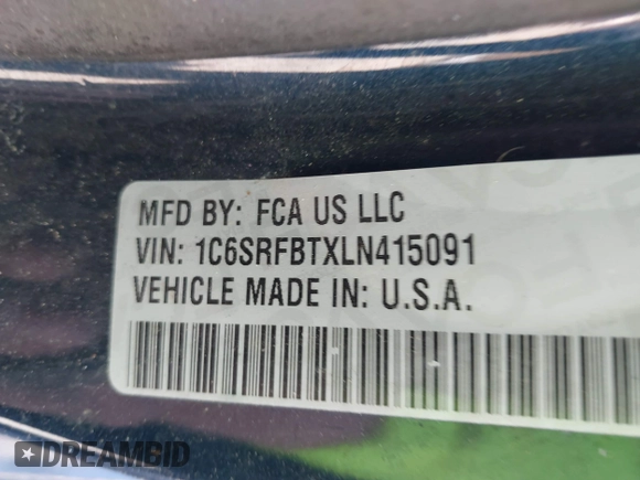 2020 Ram 1500 Big Horn with VIN 1C6SRFBTXLN415091, listed as a IAAI auction lot 41822735 with 108,807 mi miles. Bid and sale history available at carsss.com. Image 9.