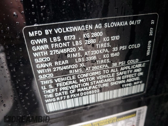 2017 Volkswagen Touareg Wolfsburg Edition z VIN WVGRF7BPXHD006302, wystawiony jako Copart lot #44783475 z przebiegiem 138 244 mil mil oraz Czysty tytuł • Clean title. Historia ofert i sprzedaży dostępna na DreamBid. Obrazek 13.