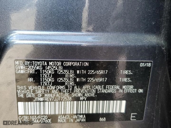 2018 Toyota RAV4 XLE with VIN JTMWFREV7JJ172538, listed as a Copart auction lot 47748225 with 81,425 mi miles and Salvage Title. Bid and sale history available at carsss.com. Image 14.