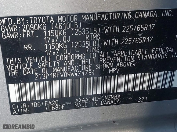 2024 Toyota RAV4 XLE with VIN 2T3P1RFV0RW474784, listed as a IAAI auction lot 41385554 with 10,851 mi miles. Bid and sale history available at carsss.com. Image 9.