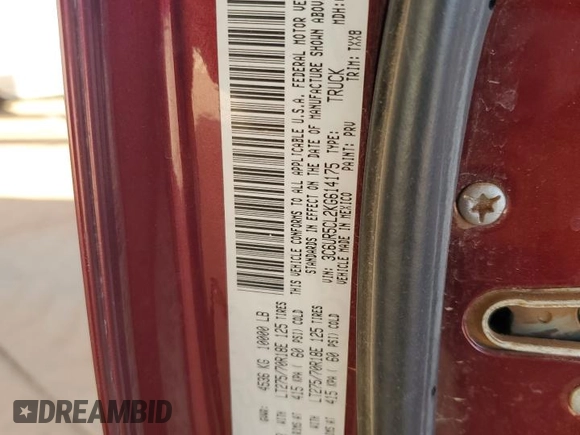 2019 Ram 2500 Tradesman z VIN 3C6UR5CL2KG614175, wystawiony jako Copart lot #85055404 z przebiegiem 106 566 mil mil oraz Szkoda całkowita • Salvage title. Historia ofert i sprzedaży dostępna na DreamBid. Obrazek 12.