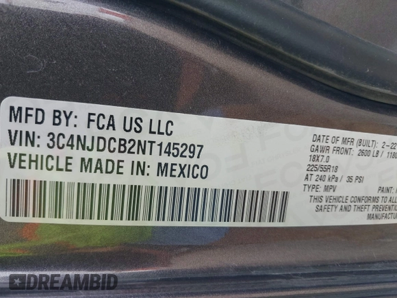 2022 Jeep Compass (RED) Edition with VIN 3C4NJDCB2NT145297, listed as a IAAI auction lot 40113566 with 40,689 mi miles and . Bid and sale history available at DreamBid. Image 9.