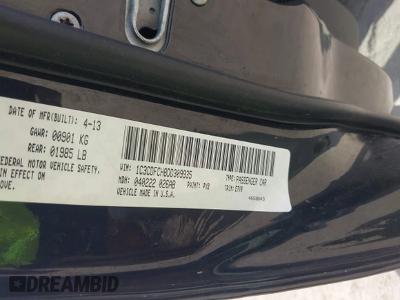 2013 Dodge Dart Limited with VIN 1C3CDFCH8DD309935, listed as a IAAI auction lot 42205502 with 118,590 mi miles and . Bid and sale history available at DreamBid. Image 9.