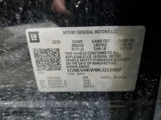 2019 Chevrolet Traverse LT Leather with VIN 1GNEVHKW8KJ215668, listed as a Copart auction lot 50039885 with 87,172 mi miles and Salvage Title. Bid and sale history available at carsss.com. Image 14.