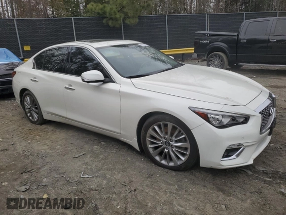 2021 Infiniti Q50 Luxe with VIN JN1EV7BR6MM752279, listed as a Copart auction lot 43903675 with 52,400 mi miles and Salvage Title. Bid and sale history available at carsss.com. Image 4.