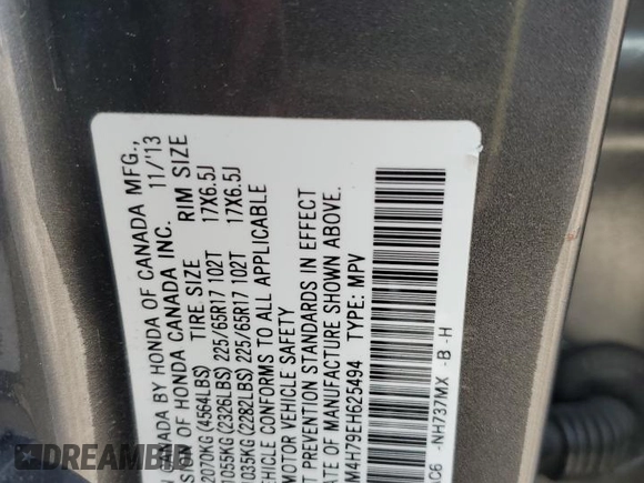 2014 Honda CR-V EX-L with VIN 2HKRM4H79EH625494, listed as a Copart auction lot 43975915 with 108,396 mi miles and Clean Title. Bid and sale history available at carsss.com. Image 13.