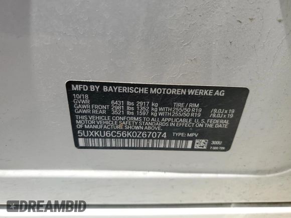 2019 BMW X6 xDrive50i with VIN 5UXKU6C56K0Z67074, listed as a Copart auction lot 65494064 with 97,702 mi miles and Salvage Title. Bid and sale history available at carsss.com. Image 14.