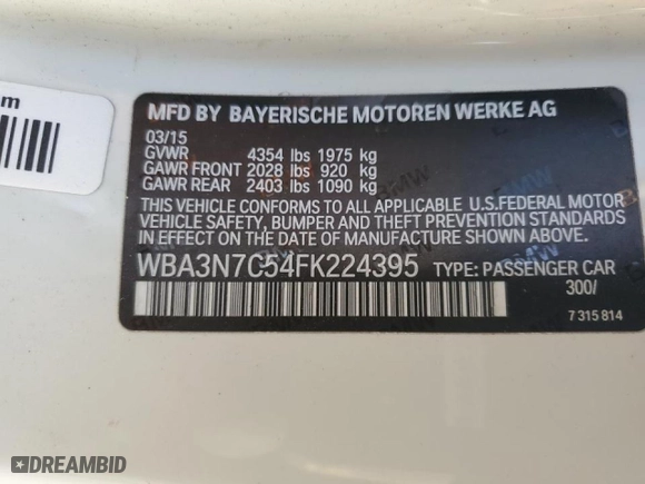 2015 BMW 4 Series 428i with VIN WBA3N7C54FK224395, listed as a Copart auction lot 45746095 with 85,646 mi miles and Salvage Title. Bid and sale history available at carsss.com. Image 13.