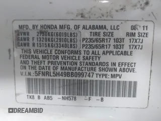 2011 Honda Odyssey EX с VIN 5FNRL5H49BB099747, выставлен на аукционе IAAI как лот 42357808 с пробегом 273 936 миль миль и . История ставок и продаж доступна на DreamBid. Изображение 9.
