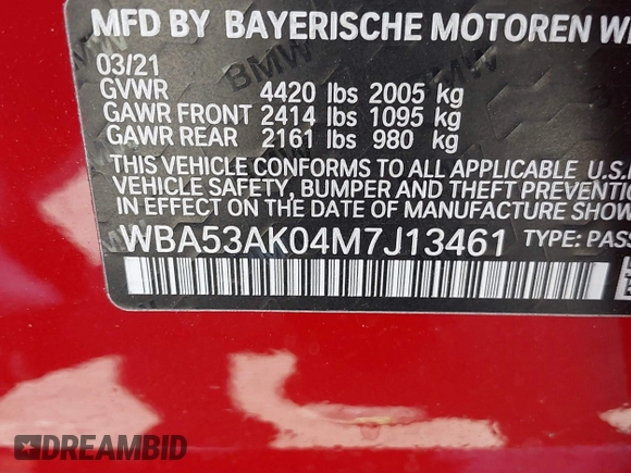2021 BMW 2 Series 228i with VIN WBA53AK04M7J13461, listed as a IAAI auction lot 42261729 with 37,681 mi miles and . Bid and sale history available at DreamBid. Image 9.