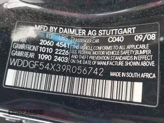 2009 Mercedes-Benz C 300 Sport with VIN WDDGF54X39R056742, listed as a IAAI auction lot 42109559 with 227,320 mi miles and . Bid and sale history available at DreamBid. Image 9.