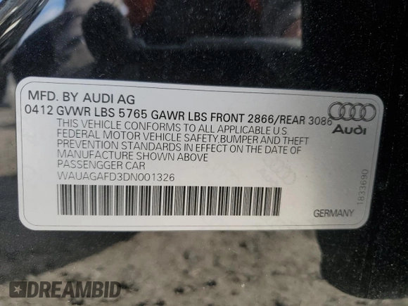 2013 Audi A8 3.0L z VIN WAUAGAFD3DN001326, wystawiony jako Copart lot #88724985 z przebiegiem 89 859 mil mil oraz Szkoda całkowita • Salvage title. Historia ofert i sprzedaży dostępna na DreamBid. Obrazek 13.