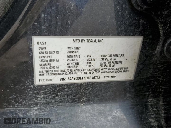 2024 Tesla Model Y Long Range with VIN 7SAYGDEE4RA316722, listed as a Copart auction lot 53207395 with 17,006 mi miles and Salvage title. Bid and sale history available at DreamBid. Image 14.