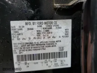 2009 Ford Edge SEL with VIN 2FMDK38C19BA91752, listed as a Copart auction lot 84844614 with 405,840 mi miles and Salvage Title. Bid and sale history available at carsss.com. Image 14.