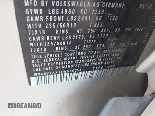 2012 Volkswagen Tiguan SE with VIN WVGBV7AX7CW580259, listed as a IAAI auction lot 42719624 with 94,710 mi miles and . Bid and sale history available at DreamBid. Image 9.