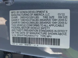 2022 Honda Passport EX-L с VIN 5FNYF7H52NB002772, выставлен на аукционе IAAI как лот 42322827 с пробегом 55 798 миль миль и . История ставок и продаж доступна на DreamBid. Изображение 9.