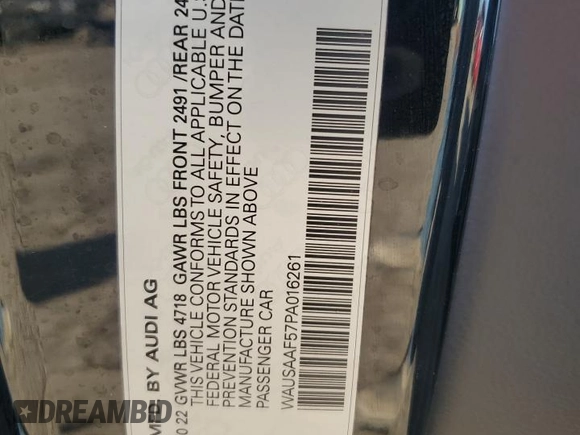 2023 Audi A5 S line Premium z VIN WAUSAAF57PA016261, wystawiony jako Copart lot #48759225 z przebiegiem Nie podano mil oraz Szkoda całkowita • Salvage title. Historia ofert i sprzedaży dostępna na DreamBid. Obrazek 13.
