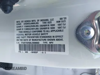 2020 Honda CR-V EX with VIN 7FART6H58LE008603, listed as a IAAI auction lot 41632029 with 33,467 mi miles and . Bid and sale history available at DreamBid. Image 9.