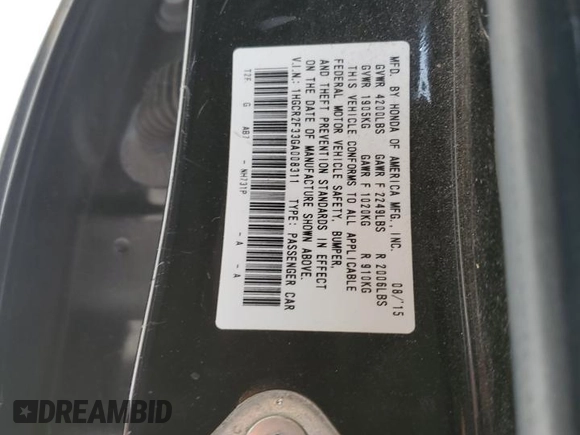 2016 Honda Accord Sedan LX with VIN 1HGCR2F33GA008311, listed as a Copart auction lot 48670445 with 129,083 mi miles and Salvage Title. Bid and sale history available at carsss.com. Image 12.