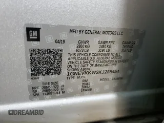 2019 Chevrolet Traverse Premier z VIN 1GNEVKKW2KJ285454, wystawiony jako Copart lot #52759525 z przebiegiem 112 222 mil mil oraz Szkoda całkowita • Salvage title. Historia ofert i sprzedaży dostępna na DreamBid. Obrazek 14.