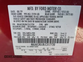 2020 Ford EcoSport SE with VIN MAJ6S3GL8LC317720, listed as a IAAI auction lot 41848210 with 67,513 mi miles and . Bid and sale history available at carsss.com. Image 9.