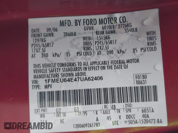 2007 Ford Explorer Eddie Bauer z VIN 1FMEU64E47UA62406, wystawiony jako IAAI lot #41721334 z przebiegiem 98 896 mil mil oraz . Historia ofert i sprzedaży dostępna na DreamBid. Obrazek 9.