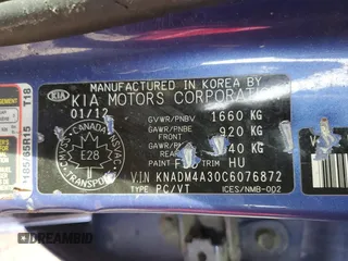 2012 Kia Rio LX with VIN KNADM4A30C6076872, listed as a Copart auction lot 47853135 with 0 mi miles and Salvage Title. Bid and sale history available at carsss.com. Image 12.