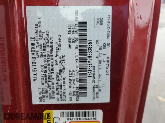 2017 Ford Mustang V6 with VIN 1FATP8EM9H5338861, listed as a Copart auction lot 41994795 with 62,925 mi miles and Salvage Title. Bid and sale history available at carsss.com. Image 13.