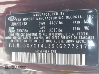 2019 Kia Optima LX with VIN 5XXGT4L39KG277217, listed as a IAAI auction lot 40220142 with 139,755 mi miles. Bid and sale history available at carsss.com. Image 9.
