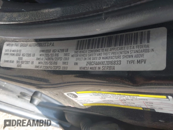 2014 FIAT 500L Pop with VIN ZFBCFAAHXEZ016833, listed as a IAAI auction lot 42161735 with 137,580 mi miles and . Bid and sale history available at DreamBid. Image 9.