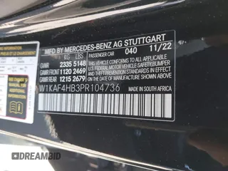 2023 Mercedes-Benz C 300 with VIN W1KAF4HB3PR104736, listed as a IAAI auction lot 42047876 with 17,018 mi miles and . Bid and sale history available at DreamBid. Image 9.