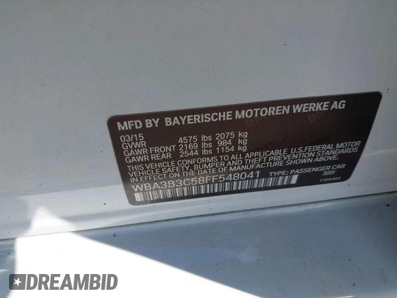 2015 BMW 3 Series 328i xDrive z VIN WBA3B3C58FF548041, wystawiony jako IAAI lot #42038075 z przebiegiem 113 974 mil mil oraz . Historia ofert i sprzedaży dostępna na DreamBid. Obrazek 9.
