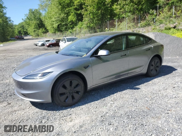 2025 Tesla Model 3 Long Range with VIN 5YJ3E1EA7SF994768, listed as a Copart auction lot 57649615 with 611 mi miles and Salvage title. Bid and sale history available at DreamBid. Image 1.