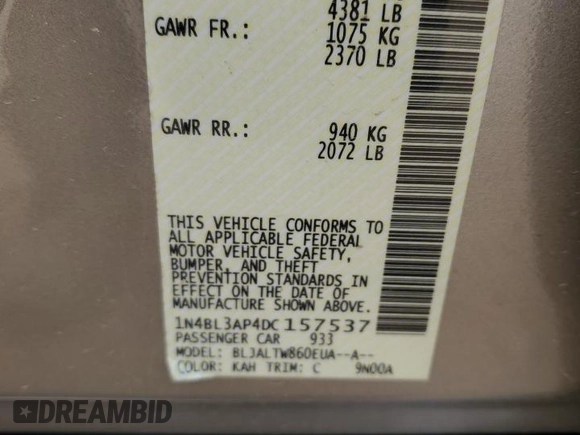 2013 Nissan Altima SV z VIN 1N4BL3AP4DC157537, wystawiony jako Copart lot #53900475 z przebiegiem 122 214 mil mil oraz Szkoda całkowita • Salvage title. Historia ofert i sprzedaży dostępna na DreamBid. Obrazek 12.
