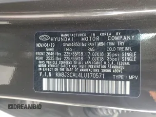 2020 Hyundai Tucson Sport с VIN KM8J3CAL4LU170571, выставлен на аукционе Copart как лот 60997395 с пробегом 5 860 миль миль и Списание • Salvage title. История ставок и продаж доступна на DreamBid. Изображение 13.