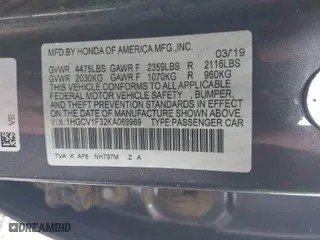 2019 Honda Accord Sedan Sport 1.5T with VIN 1HGCV1F32KA069969, listed as a IAAI auction lot 41473802 with 87,689 mi miles. Bid and sale history available at carsss.com. Image 9.